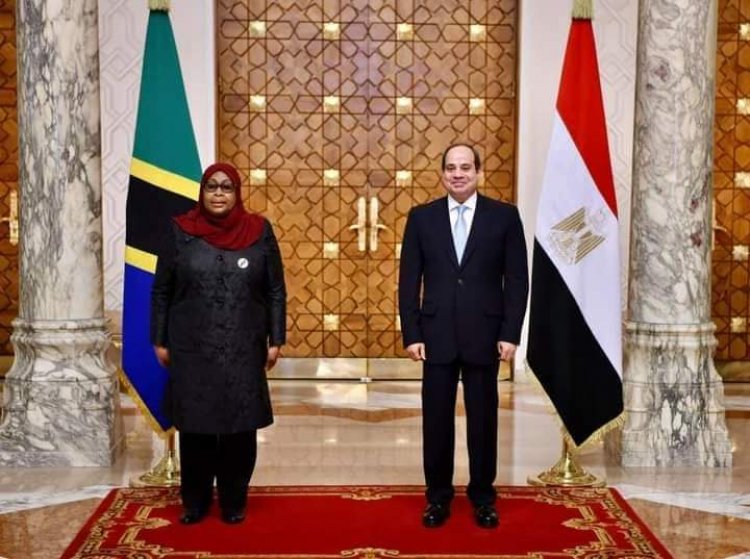 President Abdel Fattah el-Sisi today welcomed President Samia Hassan, President of the United Republic of Tanzania, to the Federal Palace